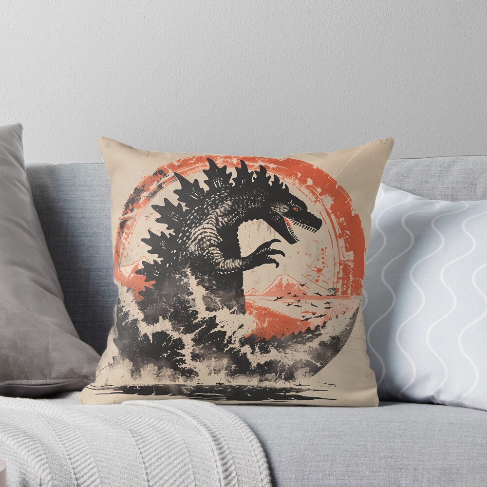 Pop Monster Culture Clash Kaiju Art Throw Pillow